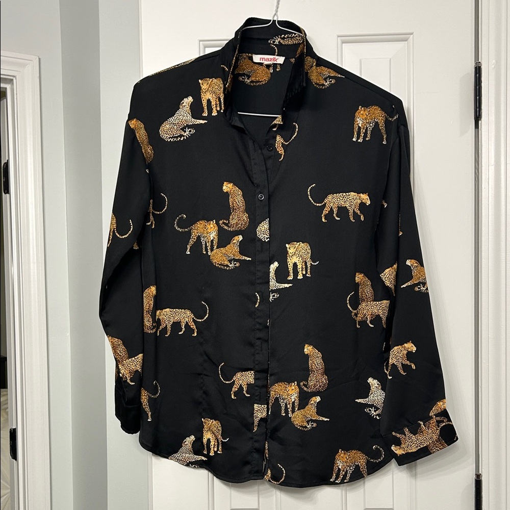 Mazik Black and Brown Animal Print Blouse